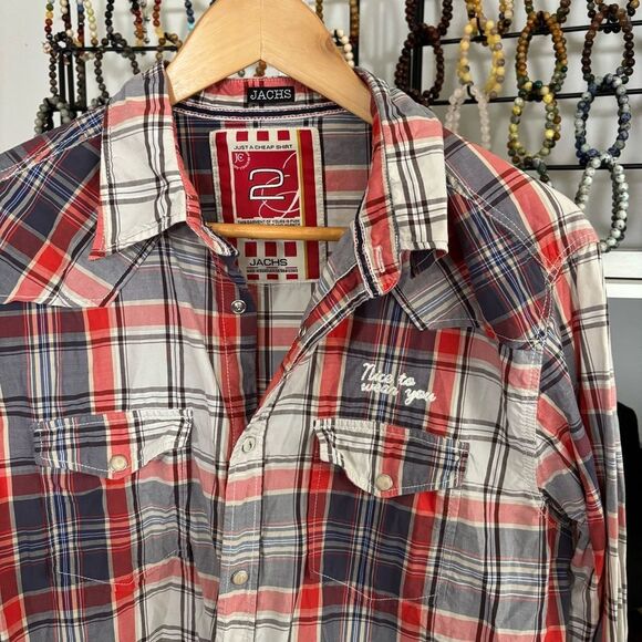 JACHS Plaid Button-Up Shirt MENS western “just a cheap shirt” cotton men’s large - Picture 3 of 9